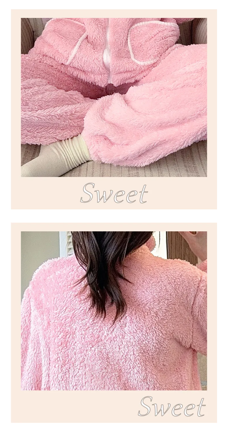 Women's Long Plush Pajamas Winter Sweet Cardigan Zip-Up Long Sleeve Long Pants Plus Size 230 Jin Fat M Loungewear · Wholesale · OEM · Worldwide Shipping - Detail 16