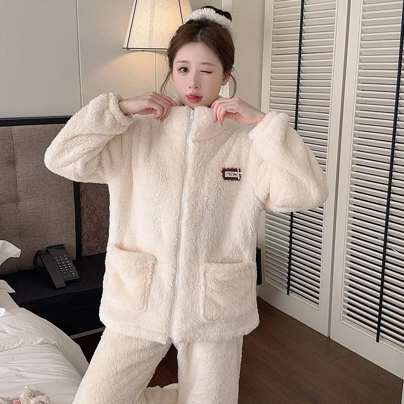 Women's Long Plush Pajamas Winter Sweet Cardigan Zip-Up Long Sleeve Long Pants Plus Size 230 Jin Fat M Loungewear · Wholesale · OEM · Worldwide Shipping - Detail 12