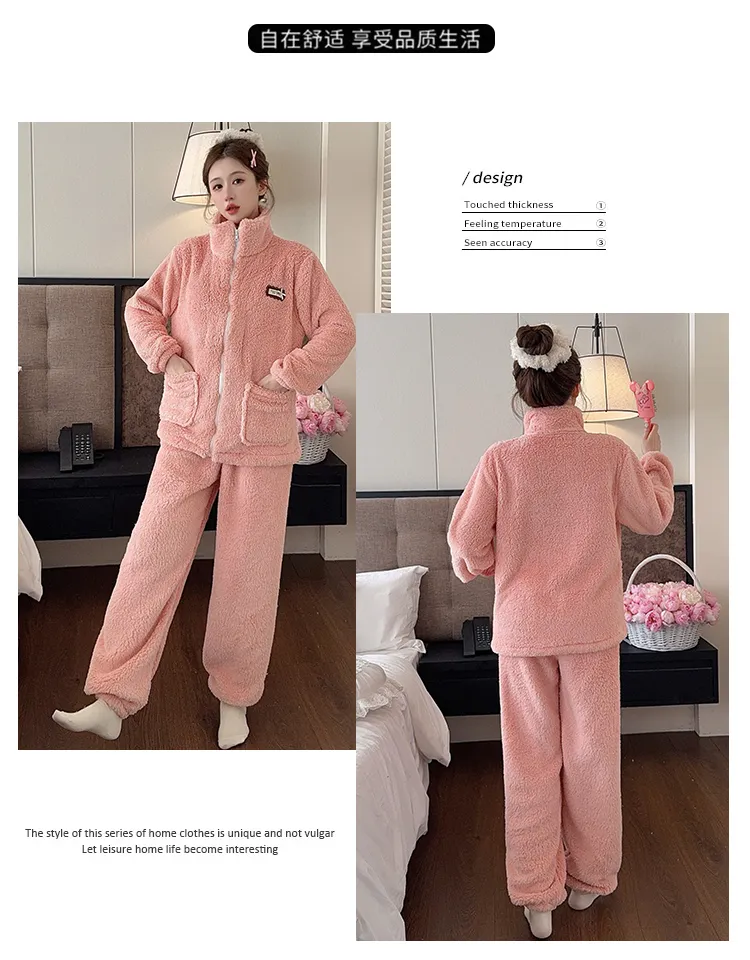 Women's Long Plush Pajamas Winter Sweet Cardigan Zip-Up Long Sleeve Long Pants Plus Size 230 Jin Fat M Loungewear · Wholesale · OEM · Worldwide Shipping - Detail 27