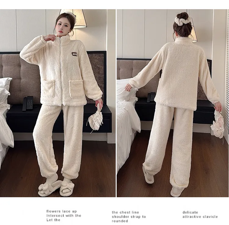 Women's Long Plush Pajamas Winter Sweet Cardigan Zip-Up Long Sleeve Long Pants Plus Size 230 Jin Fat M Loungewear · Wholesale · OEM · Worldwide Shipping - Detail 31