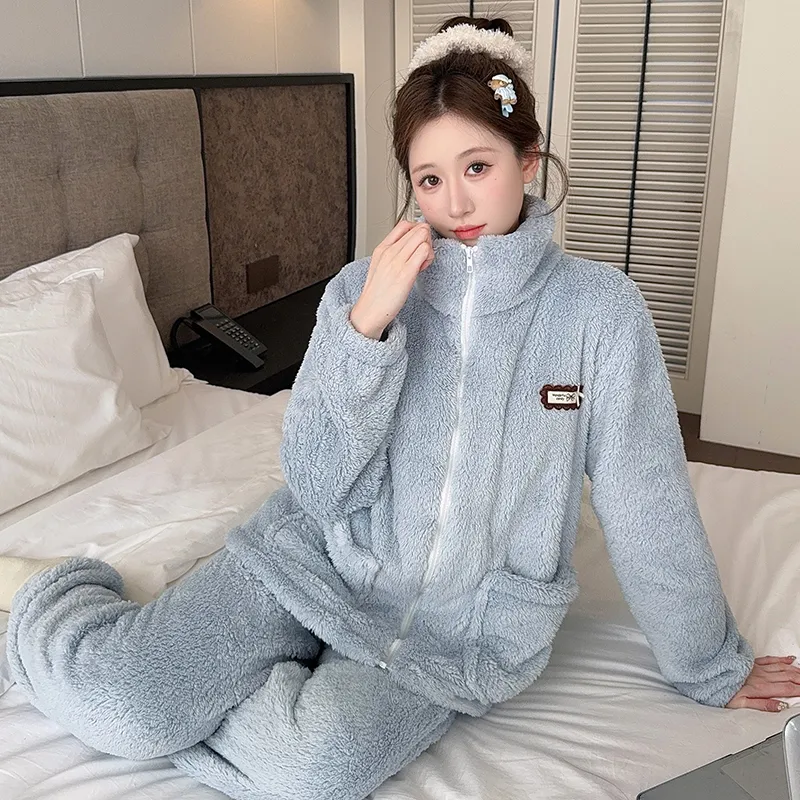 Women's Long Plush Pajamas Winter Sweet Cardigan Zip-Up Long Sleeve Long Pants Plus Size 230 Jin Fat M Loungewear · Wholesale · OEM · Worldwide Shipping - View 2