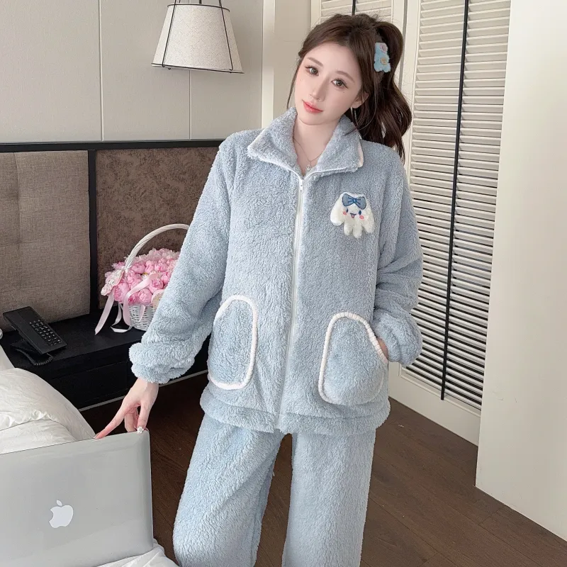 Women's Long Plush Pajamas Winter Sweet Cardigan Zip-Up Long Sleeve Long Pants Plus Size 230 Jin Fat M Loungewear · Wholesale · OEM · Worldwide Shipping - Detail 3