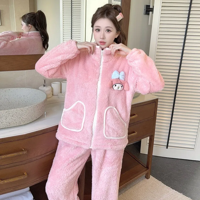 Women's Long Plush Pajamas Winter Sweet Cardigan Zip-Up Long Sleeve Long Pants Plus Size 230 Jin Fat M Loungewear · Wholesale · OEM · Worldwide Shipping - Detail 6