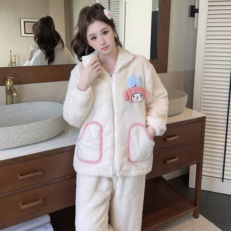 Women's Long Plush Pajamas Winter Sweet Cardigan Zip-Up Long Sleeve Long Pants Plus Size 230 Jin Fat M Loungewear · Wholesale · OEM · Worldwide Shipping - Detail 8