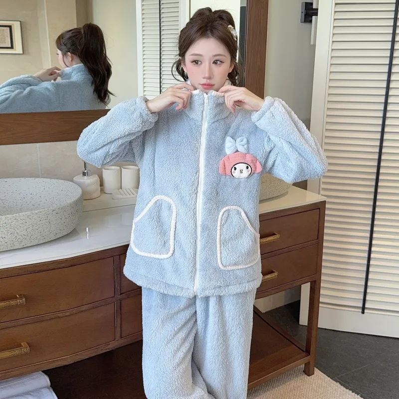 Women's Long Plush Pajamas Winter Sweet Cardigan Zip-Up Long Sleeve Long Pants Plus Size 230 Jin Fat M Loungewear · Wholesale · OEM · Worldwide Shipping - Detail 7