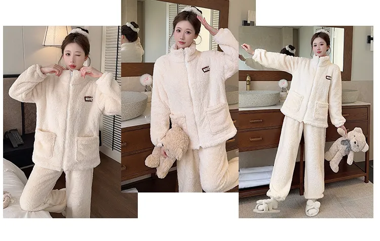 Women's Long Plush Pajamas Winter Sweet Cardigan Zip-Up Long Sleeve Long Pants Plus Size 230 Jin Fat M Loungewear · Wholesale · OEM · Worldwide Shipping - Detail 29