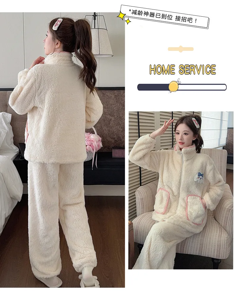 Women's Long Plush Pajamas Winter Sweet Cardigan Zip-Up Long Sleeve Long Pants Plus Size 230 Jin Fat M Loungewear · Wholesale · OEM · Worldwide Shipping - Detail 40