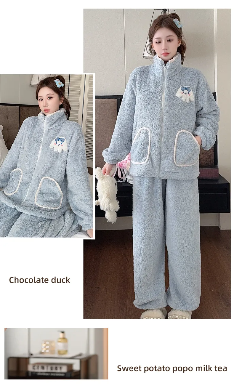 Women's Long Plush Pajamas Winter Sweet Cardigan Zip-Up Long Sleeve Long Pants Plus Size 230 Jin Fat M Loungewear · Wholesale · OEM · Worldwide Shipping - Detail 37