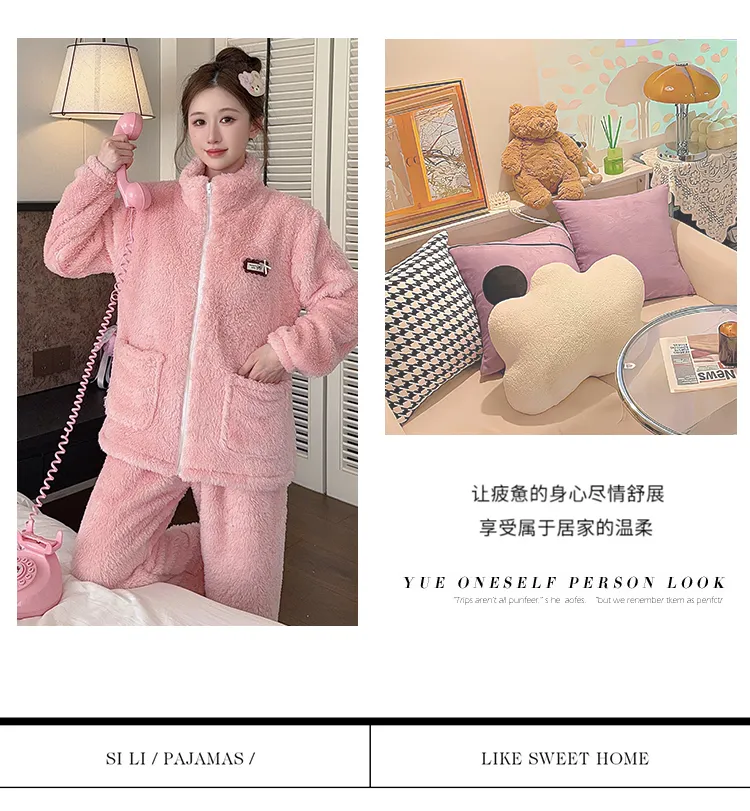 Women's Long Plush Pajamas Winter Sweet Cardigan Zip-Up Long Sleeve Long Pants Plus Size 230 Jin Fat M Loungewear · Wholesale · OEM · Worldwide Shipping - Detail 22