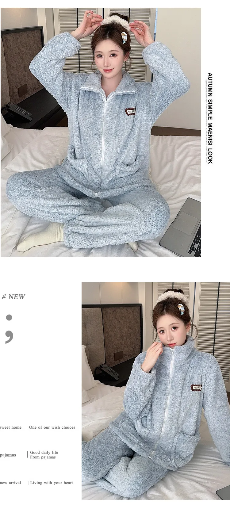 Women's Long Plush Pajamas Winter Sweet Cardigan Zip-Up Long Sleeve Long Pants Plus Size 230 Jin Fat M Loungewear · Wholesale · OEM · Worldwide Shipping - Detail 24