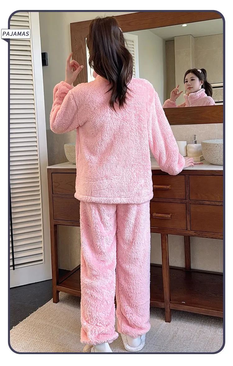 Women's Long Plush Pajamas Winter Sweet Cardigan Zip-Up Long Sleeve Long Pants Plus Size 230 Jin Fat M Loungewear · Wholesale · OEM · Worldwide Shipping - Detail 35