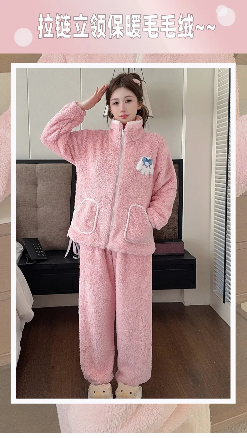 Women's Long Plush Pajamas Winter Sweet Cardigan Zip-Up Long Sleeve Long Pants Plus Size 230 Jin Fat M Loungewear · Wholesale · OEM · Worldwide Shipping - Detail 14