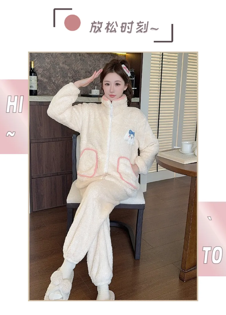 Women's Long Plush Pajamas Winter Sweet Cardigan Zip-Up Long Sleeve Long Pants Plus Size 230 Jin Fat M Loungewear · Wholesale · OEM · Worldwide Shipping - Detail 39
