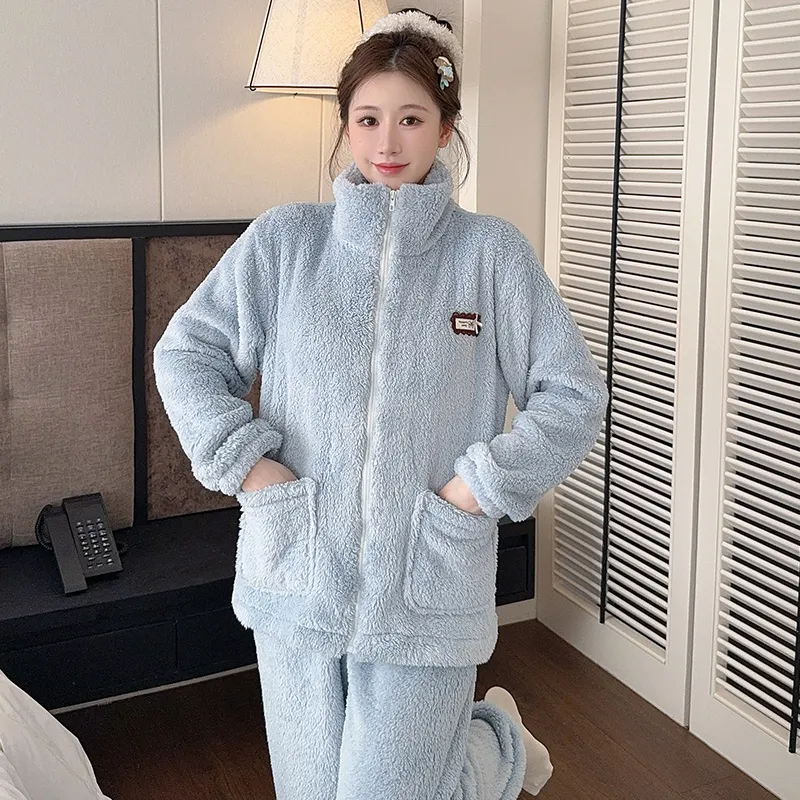 Women's Long Plush Pajamas Winter Sweet Cardigan Zip-Up Long Sleeve Long Pants Plus Size 230 Jin Fat M Loungewear · Wholesale · OEM · Worldwide Shipping - Detail 11