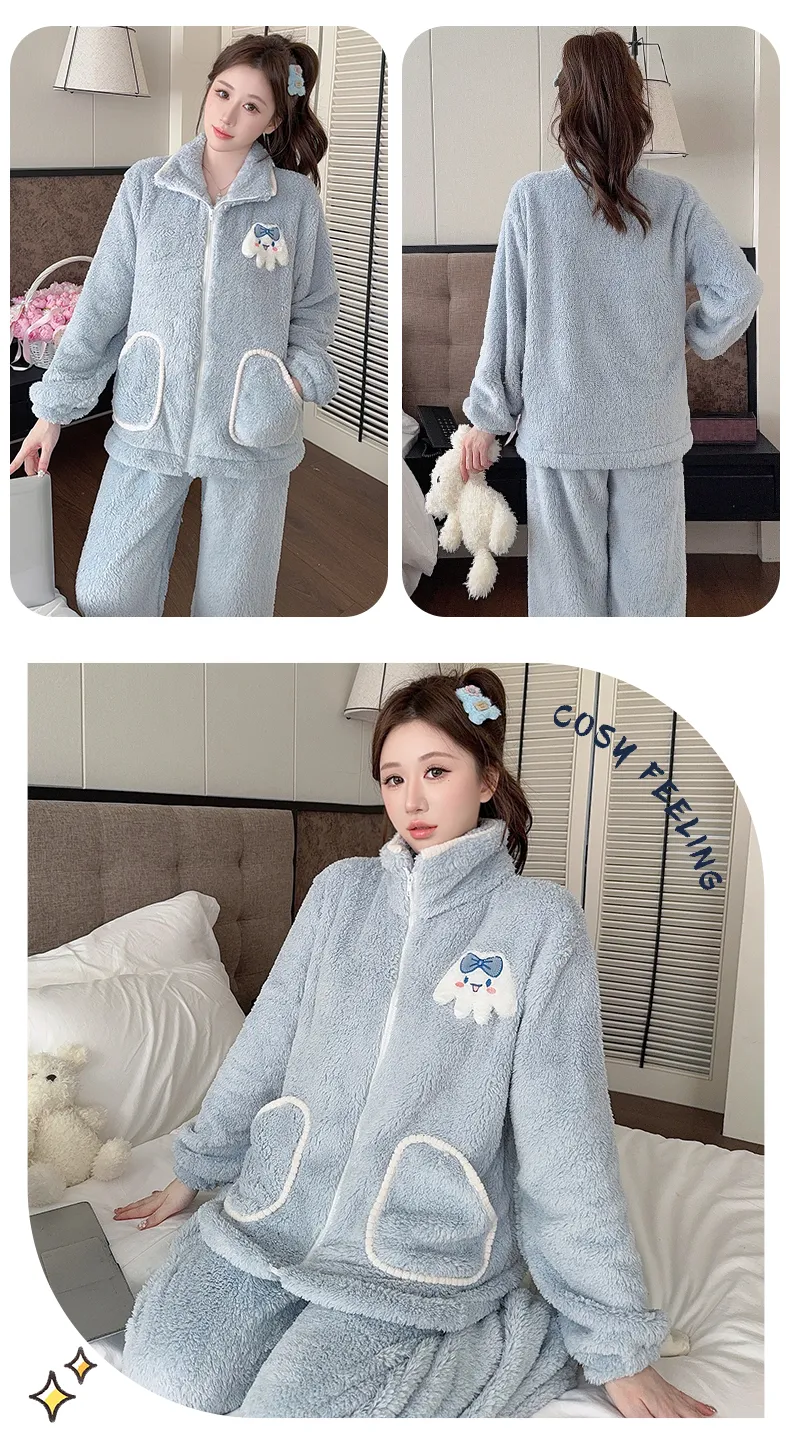 Women's Long Plush Pajamas Winter Sweet Cardigan Zip-Up Long Sleeve Long Pants Plus Size 230 Jin Fat M Loungewear · Wholesale · OEM · Worldwide Shipping - Detail 38