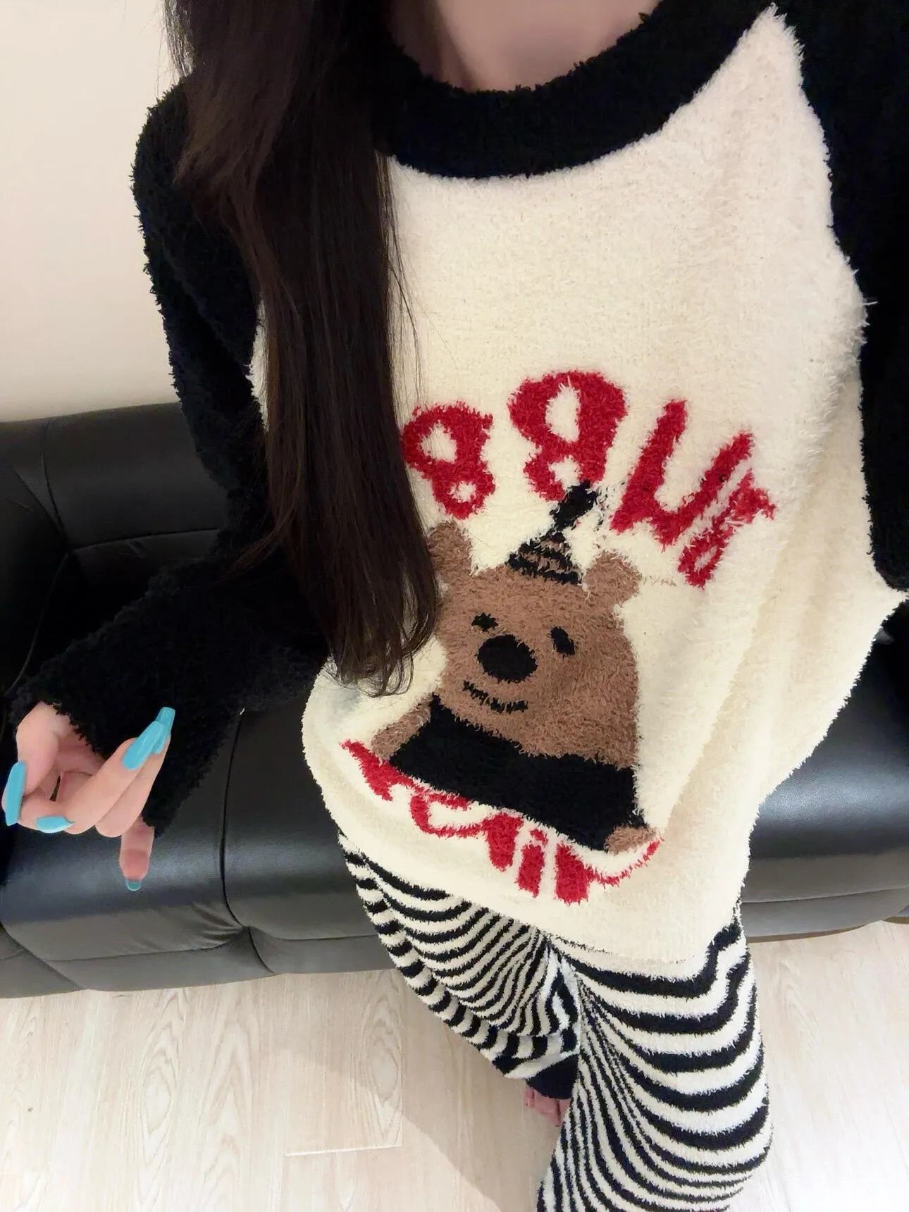 Cartoon Bear Half Fleece Pajamas Women 2025 Autumn Winter New Plus Size Long Sleeve Long Pants Loose Homewear Set · Wholesale · OEM · Worldwide Shipping - View 3