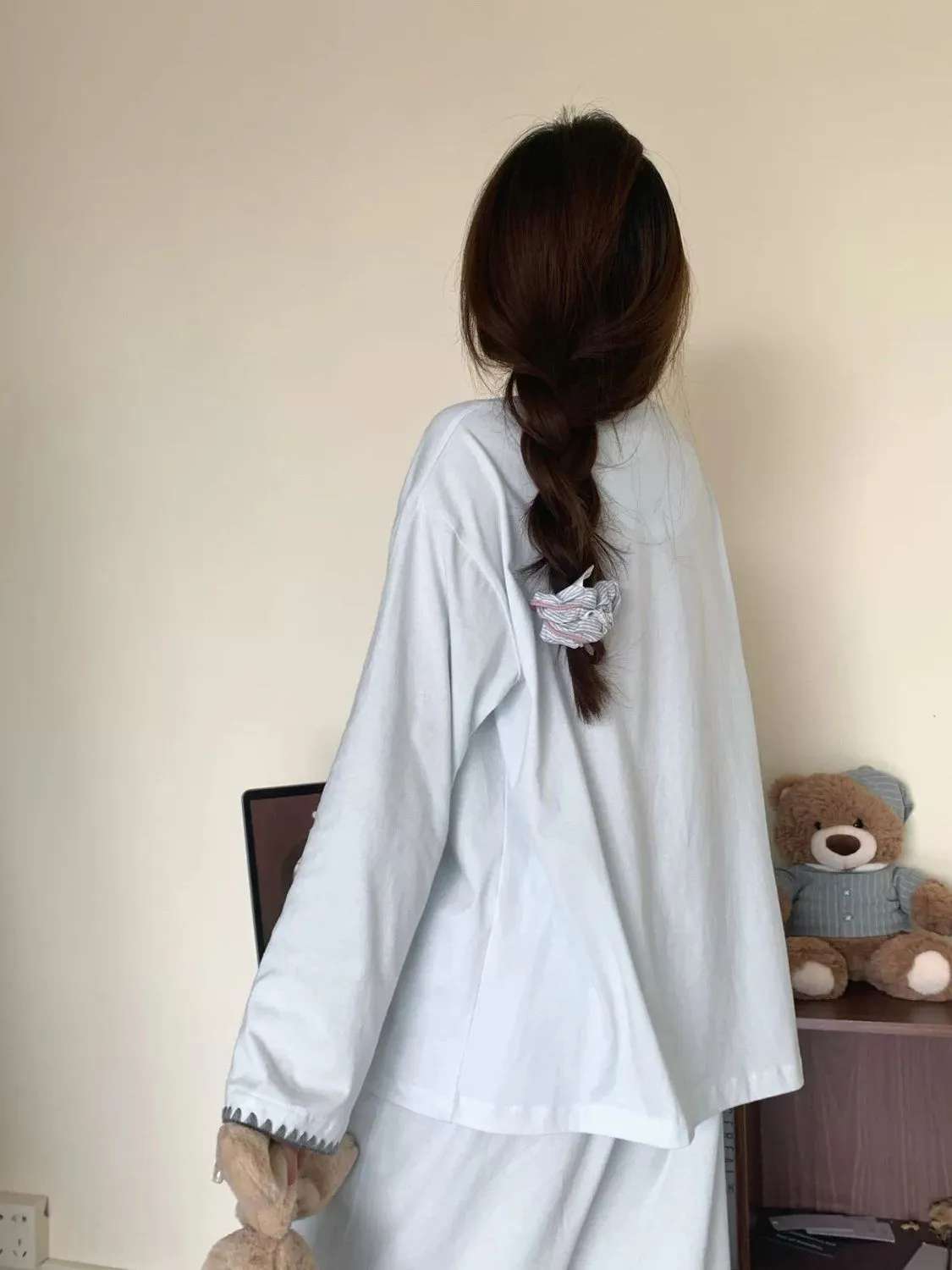 Spring Autumn New Cloud Cotton Pajamas Women Solid Simple Lapel Long Sleeve Two-Piece Plus Size Homewear · Wholesale · OEM · Worldwide Shipping - Detail 8