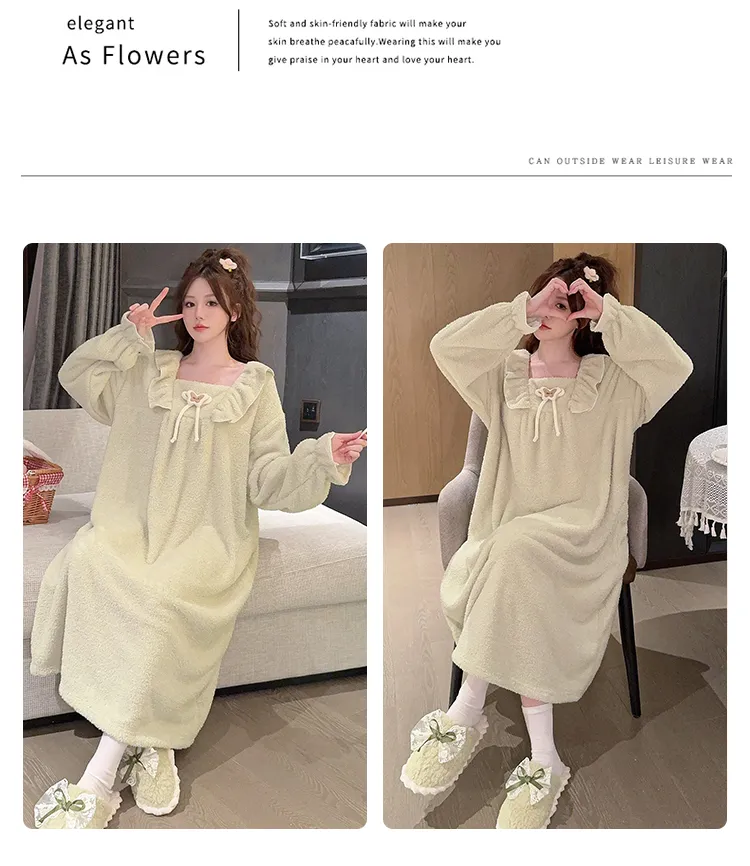 Women's Pajamas Winter New Half-Sherpa Nightdress Korean Style Loose Plus Size Up to 110kg Homewear M-5XL · Wholesale · OEM · Worldwide Shipping - Detail 15