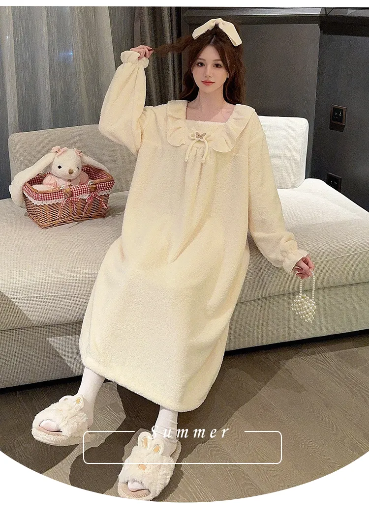 Women's Pajamas Winter New Half-Sherpa Nightdress Korean Style Loose Plus Size Up to 110kg Homewear M-5XL · Wholesale · OEM · Worldwide Shipping - Detail 8