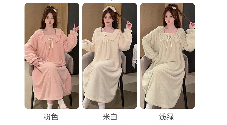 Women's Pajamas Winter New Half-Sherpa Nightdress Korean Style Loose Plus Size Up to 110kg Homewear M-5XL · Wholesale · OEM · Worldwide Shipping - Detail 2