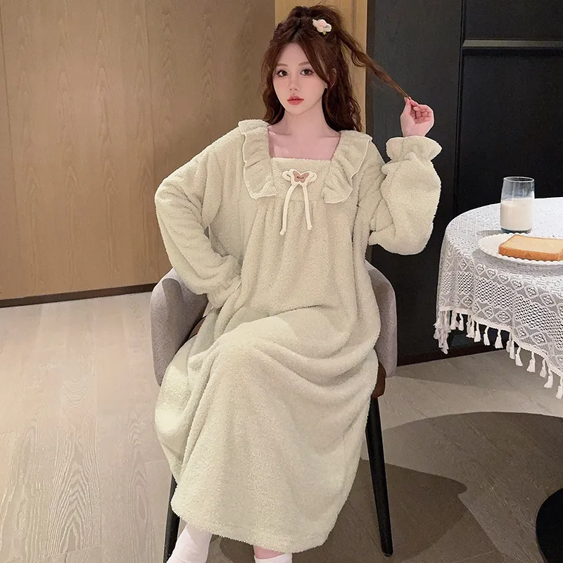 Women's Pajamas Winter New Half-Sherpa Nightdress Korean Style Loose Plus Size Up to 110kg Homewear M-5XL · Wholesale · OEM · Worldwide Shipping - View 2