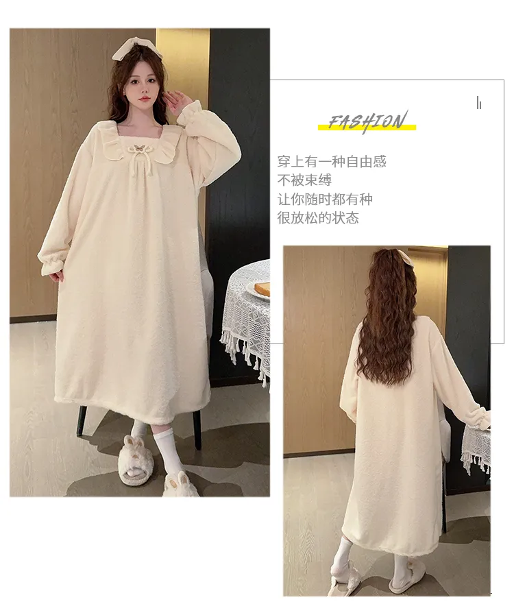 Women's Pajamas Winter New Half-Sherpa Nightdress Korean Style Loose Plus Size Up to 110kg Homewear M-5XL · Wholesale · OEM · Worldwide Shipping - Detail 12