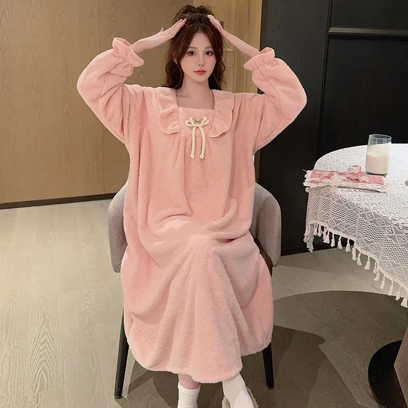 Women's Pajamas Winter New Half-Sherpa Nightdress Korean Style Loose Plus Size Up to 110kg Homewear M-5XL · Wholesale · OEM · Worldwide Shipping