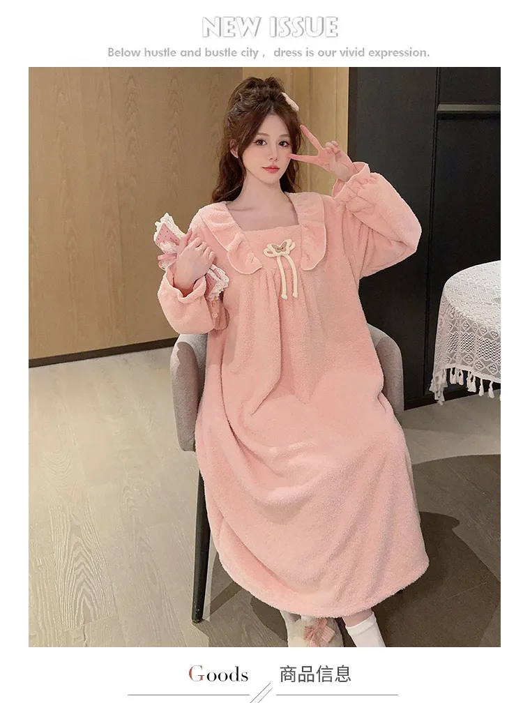 Women's Pajamas Winter New Half-Sherpa Nightdress Korean Style Loose Plus Size Up to 110kg Homewear M-5XL · Wholesale · OEM · Worldwide Shipping - Detail 1