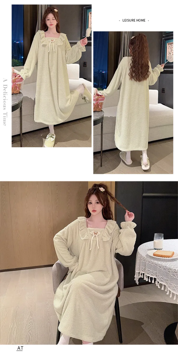 Women's Pajamas Winter New Half-Sherpa Nightdress Korean Style Loose Plus Size Up to 110kg Homewear M-5XL · Wholesale · OEM · Worldwide Shipping - Detail 14