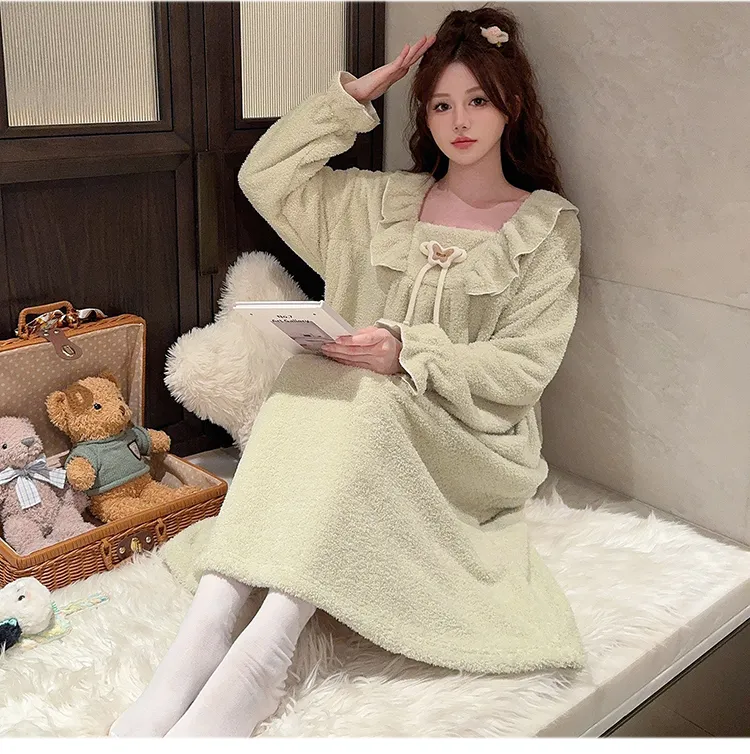 Women's Pajamas Winter New Half-Sherpa Nightdress Korean Style Loose Plus Size Up to 110kg Homewear M-5XL · Wholesale · OEM · Worldwide Shipping - Detail 13