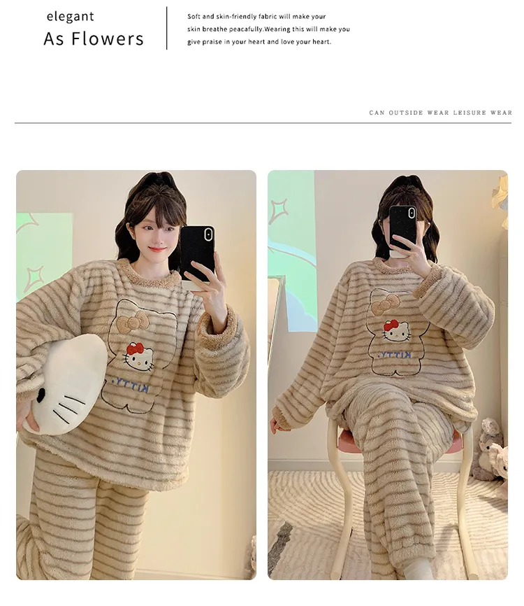 Pajamas Women Winter New Meifei Velvet Set Korean Loose Plus Size 110kg Wearable Homewear M-5XL · Wholesale · OEM · Worldwide Shipping - Detail 14