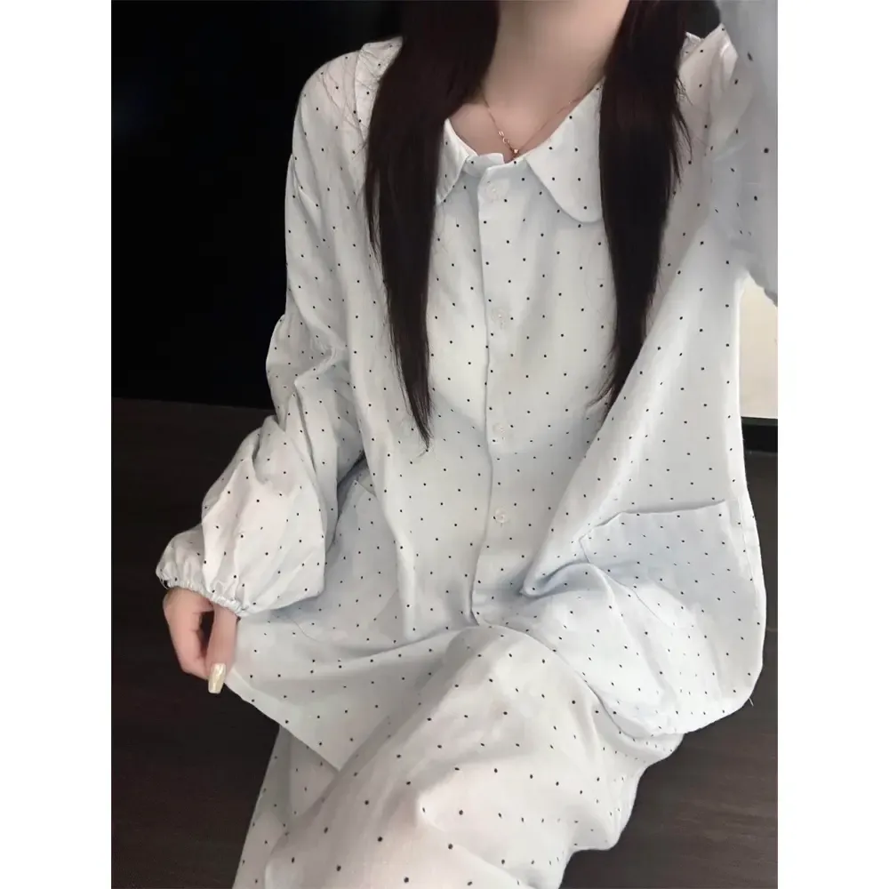 Source Factory/Sweet and Cute Polka Dot Doll Collar Pajamas for Women Spring and Autumn New Loose Long-Sleeve Long-Pants Home Wear · Wholesale · OEM · Worldwide Shipping - View 4