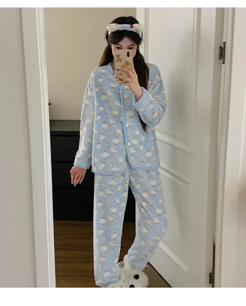 플란넬 260g 파자마 여성 가을겨울 카디건 긴팔 빅사이즈 220근 뚱뚱한 M 홈웨어 · 도매 · OEM · 전 세계 배송 - Detail 7