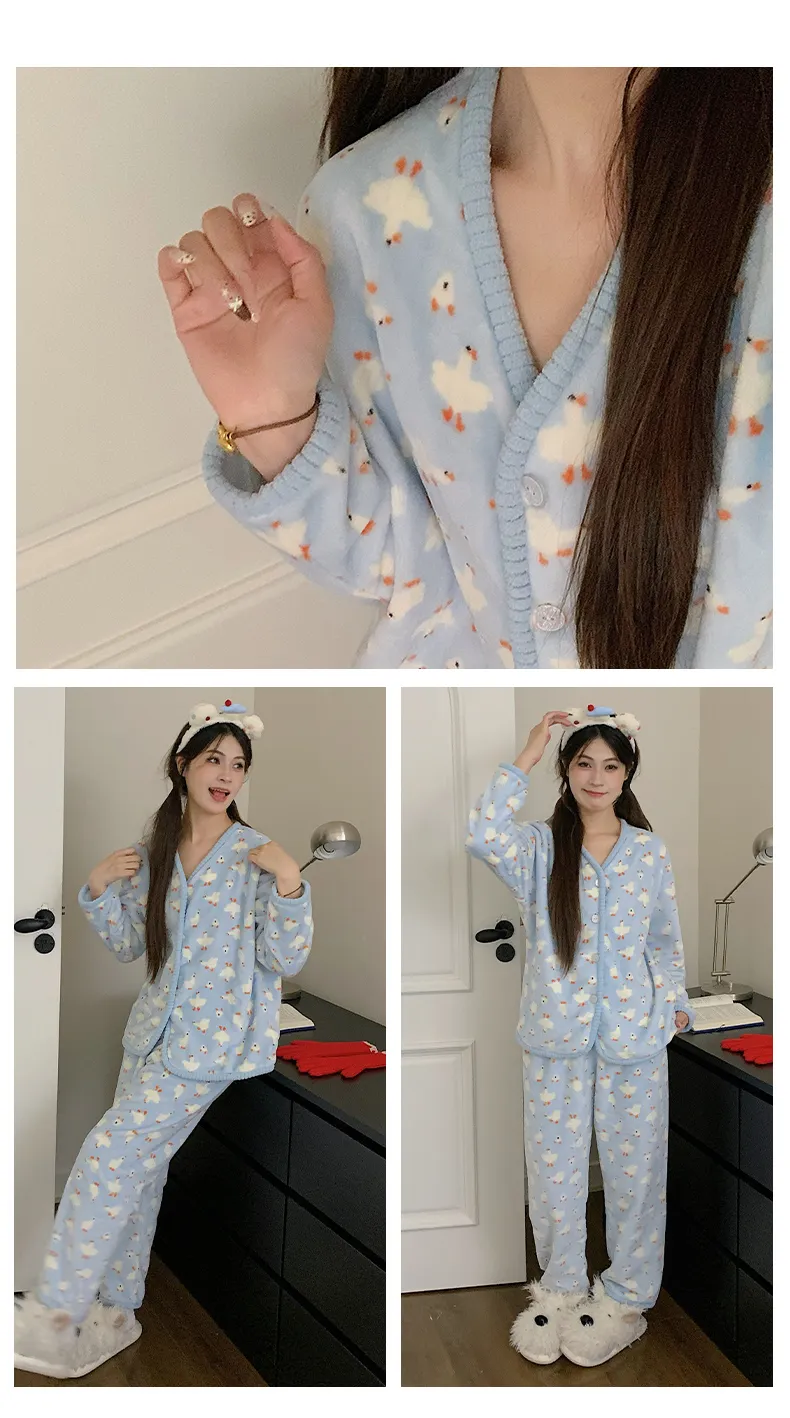 플란넬 260g 파자마 여성 가을겨울 카디건 긴팔 빅사이즈 220근 뚱뚱한 M 홈웨어 · 도매 · OEM · 전 세계 배송 - Detail 6