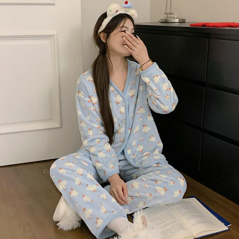 플란넬 260g 파자마 여성 가을겨울 카디건 긴팔 빅사이즈 220근 뚱뚱한 M 홈웨어 · 도매 · OEM · 전 세계 배송 - View 3