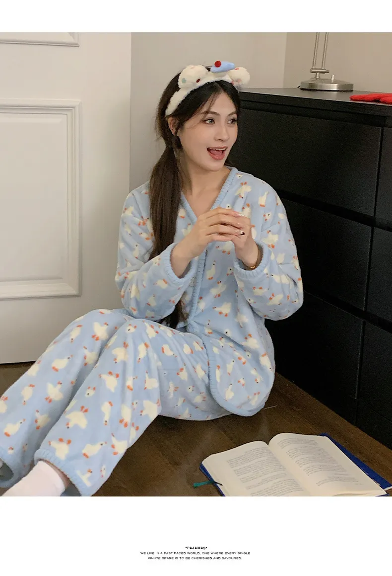 플란넬 260g 파자마 여성 가을겨울 카디건 긴팔 빅사이즈 220근 뚱뚱한 M 홈웨어 · 도매 · OEM · 전 세계 배송 - Detail 12