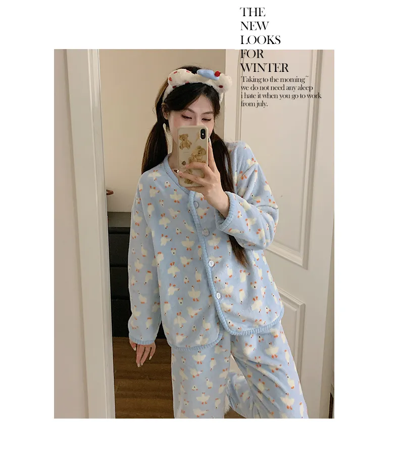플란넬 260g 파자마 여성 가을겨울 카디건 긴팔 빅사이즈 220근 뚱뚱한 M 홈웨어 · 도매 · OEM · 전 세계 배송 - Detail 5