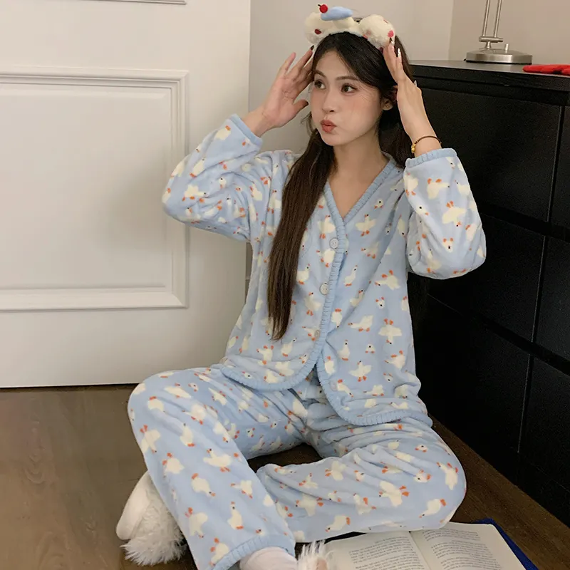 플란넬 260g 파자마 여성 가을겨울 카디건 긴팔 빅사이즈 220근 뚱뚱한 M 홈웨어 · 도매 · OEM · 전 세계 배송 - View 1