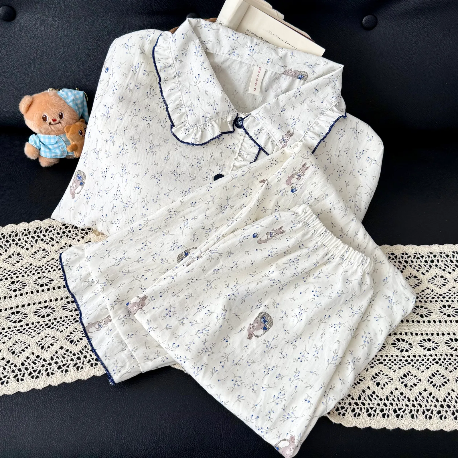 Nouvelle collection d'automne, cardigan avec col Claudine et coussinets, pyjama pour jeunes filles, adorable et doux, manches longues et pantalon long, vêtements d'intérieur, coton nuage · Grossiste · OEM · Mondial - Detail 5