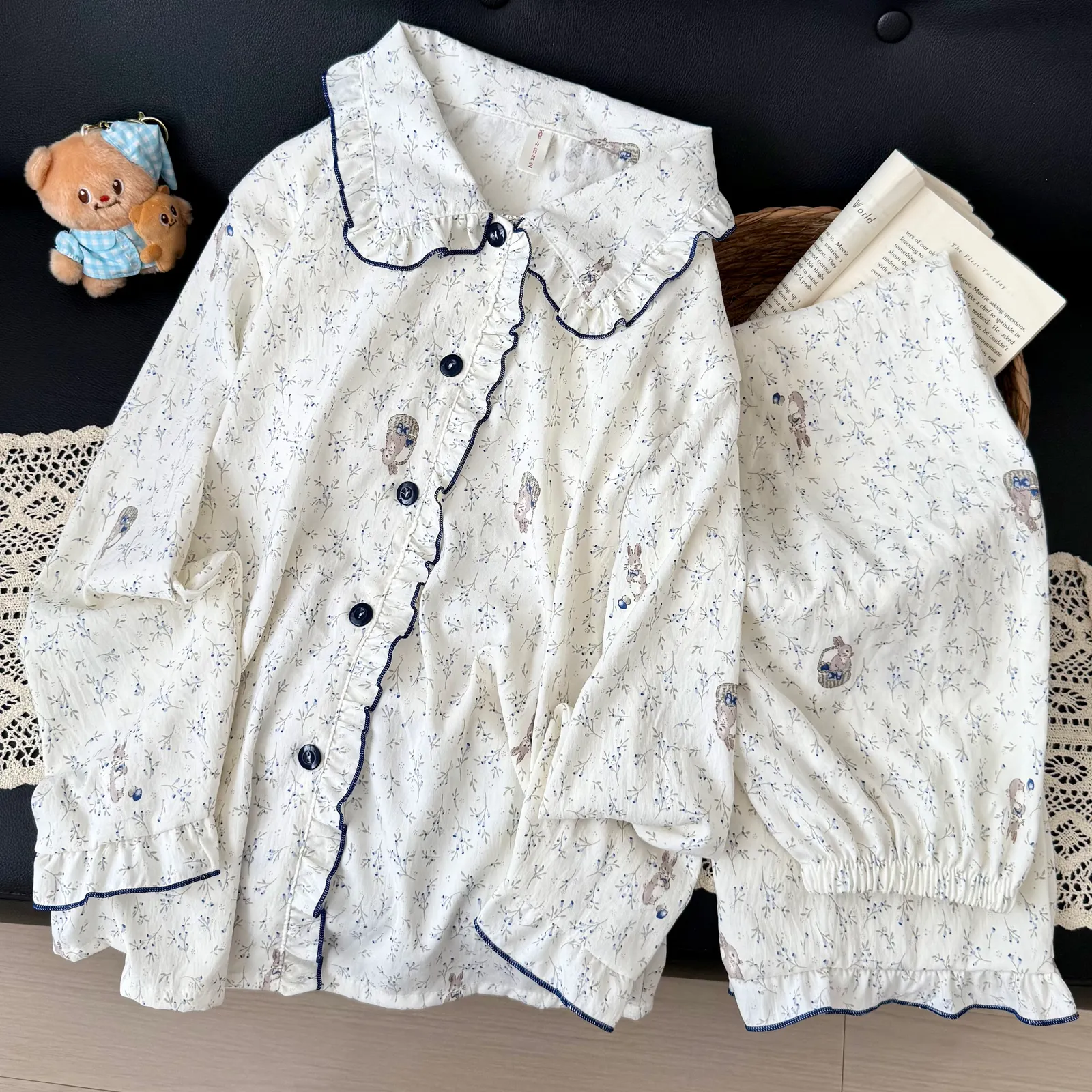 Nouvelle collection d'automne, cardigan avec col Claudine et coussinets, pyjama pour jeunes filles, adorable et doux, manches longues et pantalon long, vêtements d'intérieur, coton nuage · Grossiste · OEM · Mondial - Detail 7