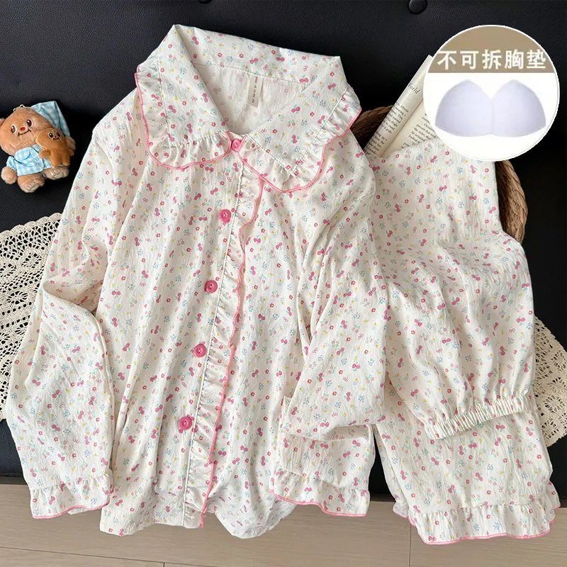 Nouvelle collection d'automne, cardigan avec col Claudine et coussinets, pyjama pour jeunes filles, adorable et doux, manches longues et pantalon long, vêtements d'intérieur, coton nuage · Grossiste · OEM · Mondial - View 3