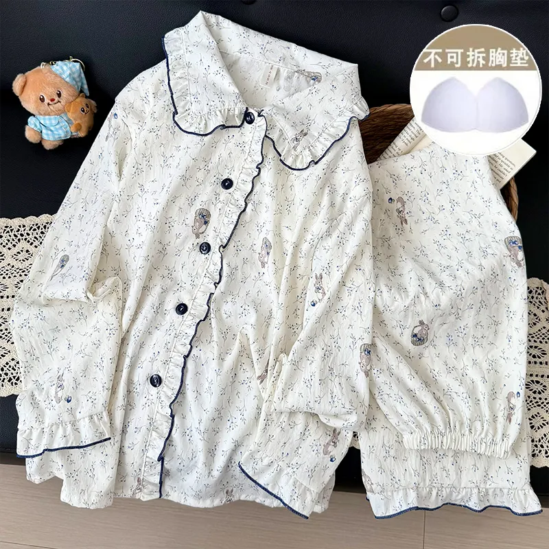 Nouvelle collection d'automne, cardigan avec col Claudine et coussinets, pyjama pour jeunes filles, adorable et doux, manches longues et pantalon long, vêtements d'intérieur, coton nuage · Grossiste · OEM · Mondial - View 1