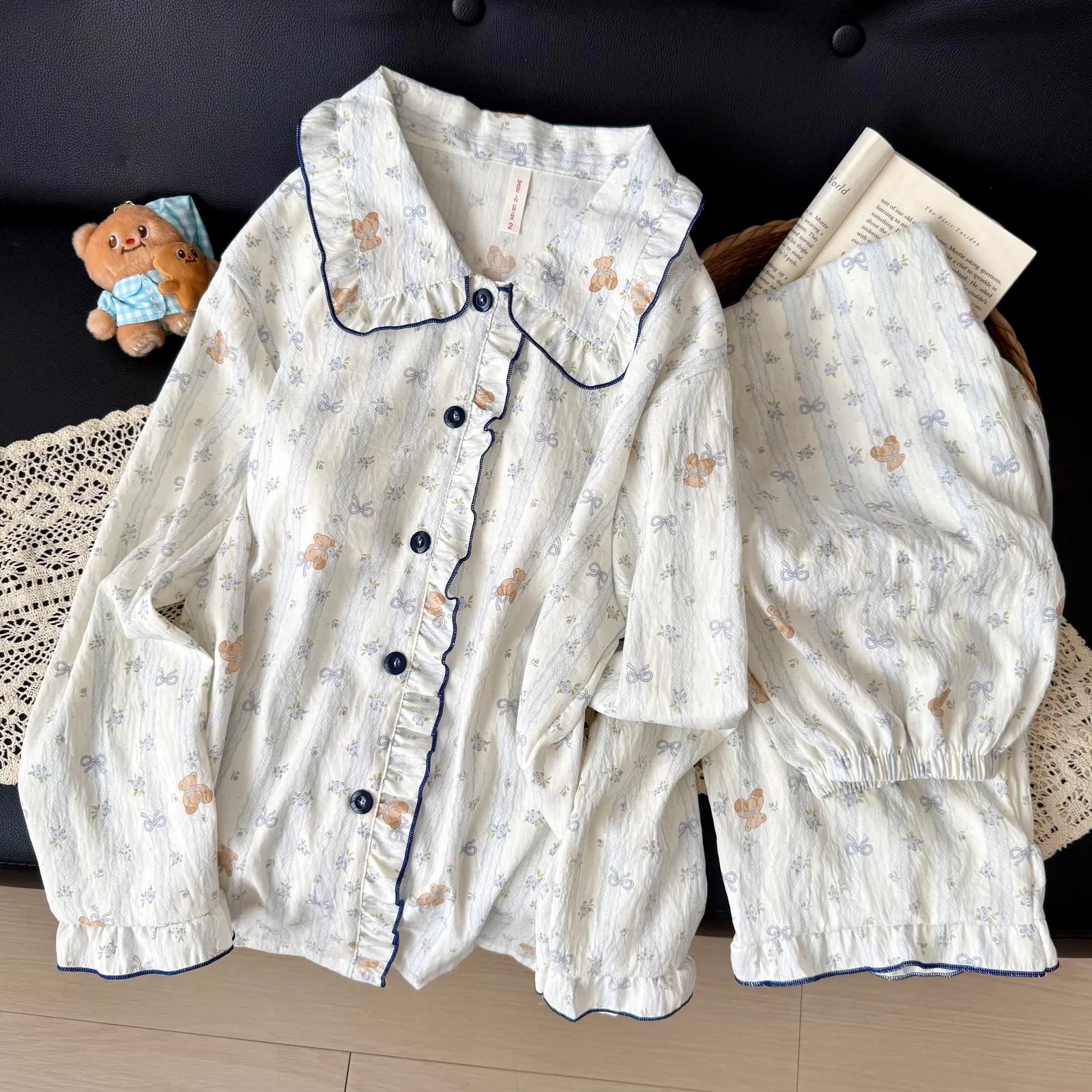 Nouvelle collection d'automne, cardigan avec col Claudine et coussinets, pyjama pour jeunes filles, adorable et doux, manches longues et pantalon long, vêtements d'intérieur, coton nuage · Grossiste · OEM · Mondial - Detail 27