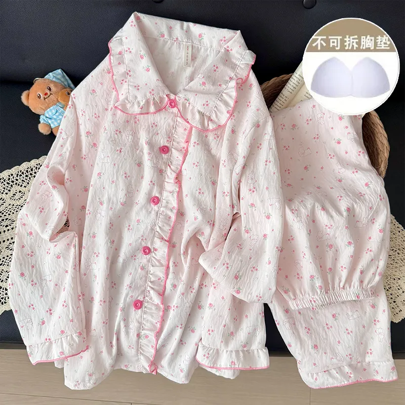 Nouvelle collection d'automne, cardigan avec col Claudine et coussinets, pyjama pour jeunes filles, adorable et doux, manches longues et pantalon long, vêtements d'intérieur, coton nuage · Grossiste · OEM · Mondial - View 2
