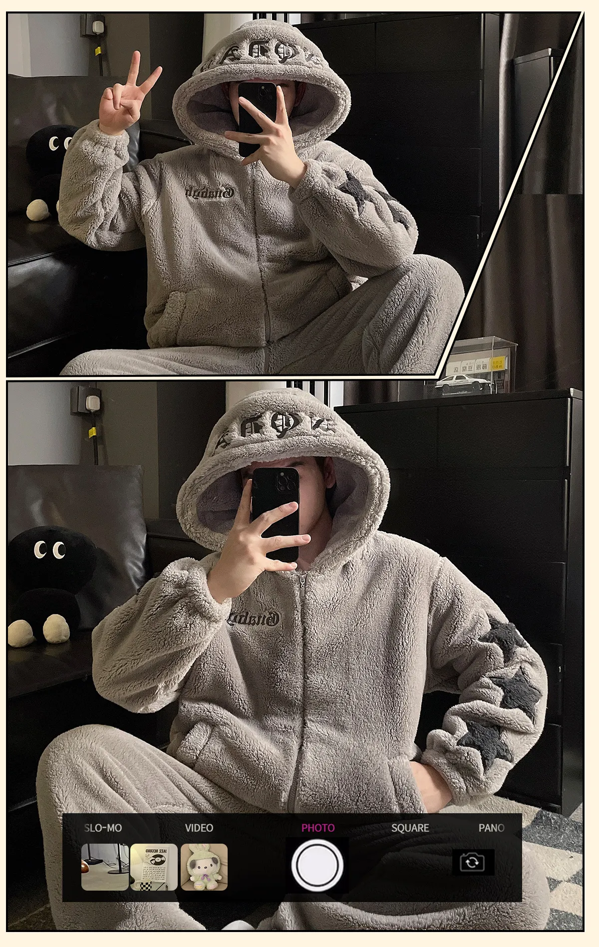 Piyama Pria Model Baru Musim Gugur Musim Dingin Berbulu Tebal dengan Resleting Longgar Flanel Set Pakaian Rumah Dua Potong · Grosir · OEM · Pengiriman Global - Detail 8