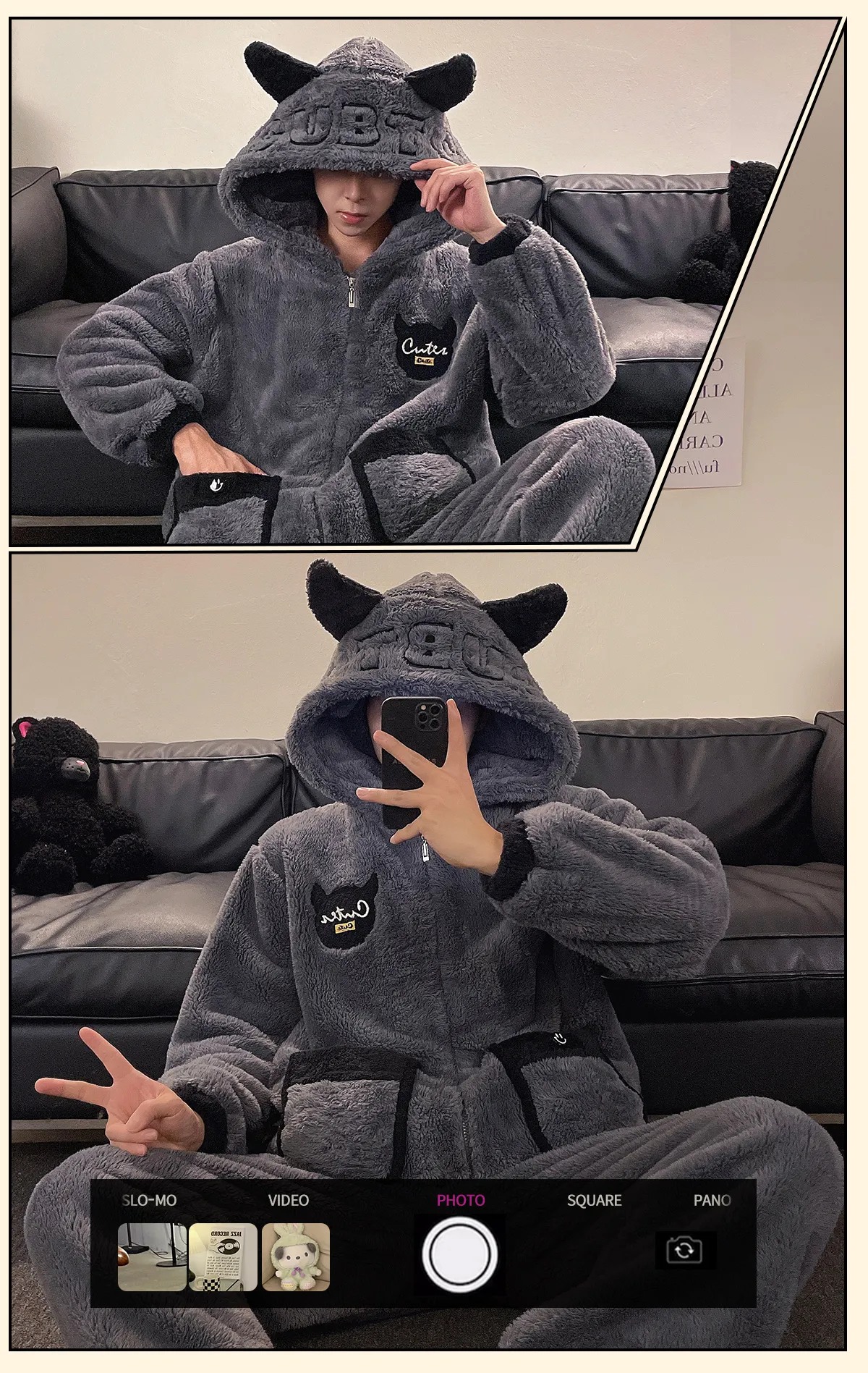 New Autumn Winter Men's Pajamas Fleece-Lined Thickened Zipper Loose Flannel Loungewear Set Two-Piece · Wholesale · OEM · Worldwide Shipping - Detail 6