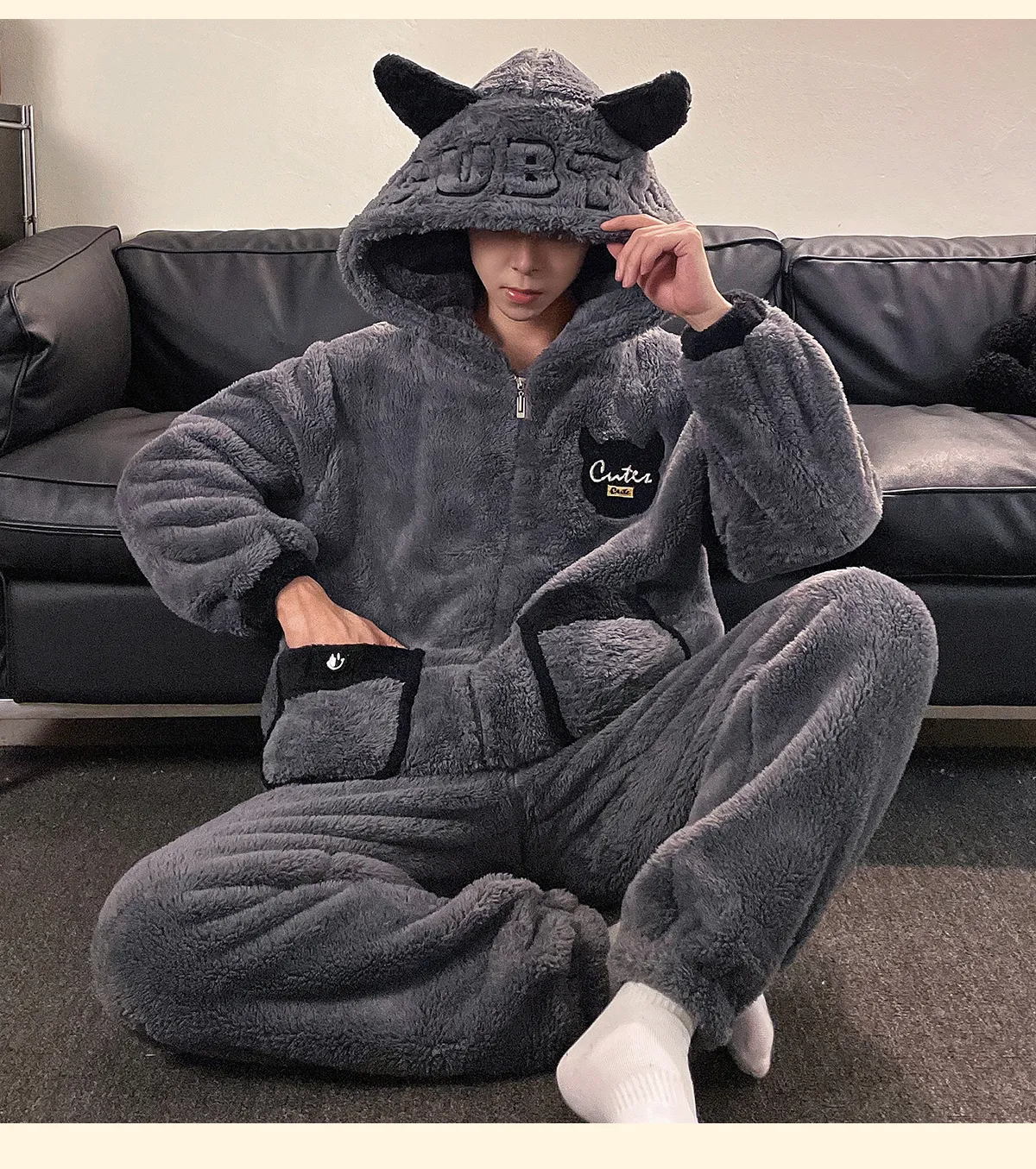 New Autumn Winter Men's Pajamas Fleece-Lined Thickened Zipper Loose Flannel Loungewear Set Two-Piece · Wholesale · OEM · Worldwide Shipping - Detail 9
