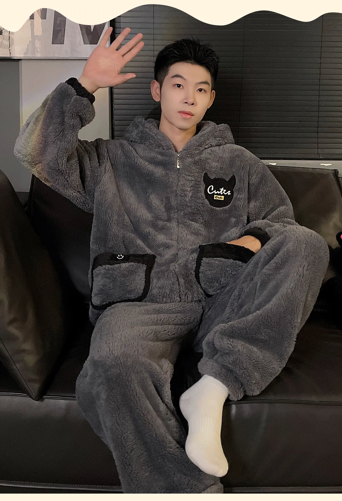 New Autumn Winter Men's Pajamas Fleece-Lined Thickened Zipper Loose Flannel Loungewear Set Two-Piece · Wholesale · OEM · Worldwide Shipping - Detail 7