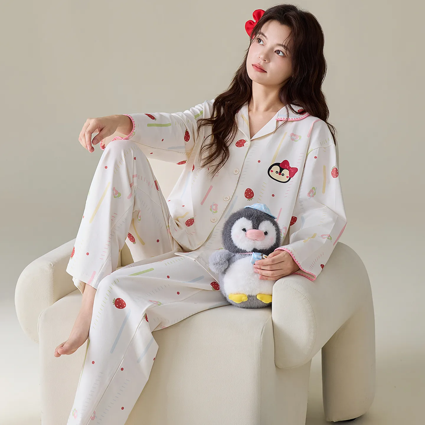 Autumn New Pure Cotton Small Lapel Women's Straight-Leg Wide-Leg Pants Set · Wholesale · OEM · Worldwide Shipping - View 2