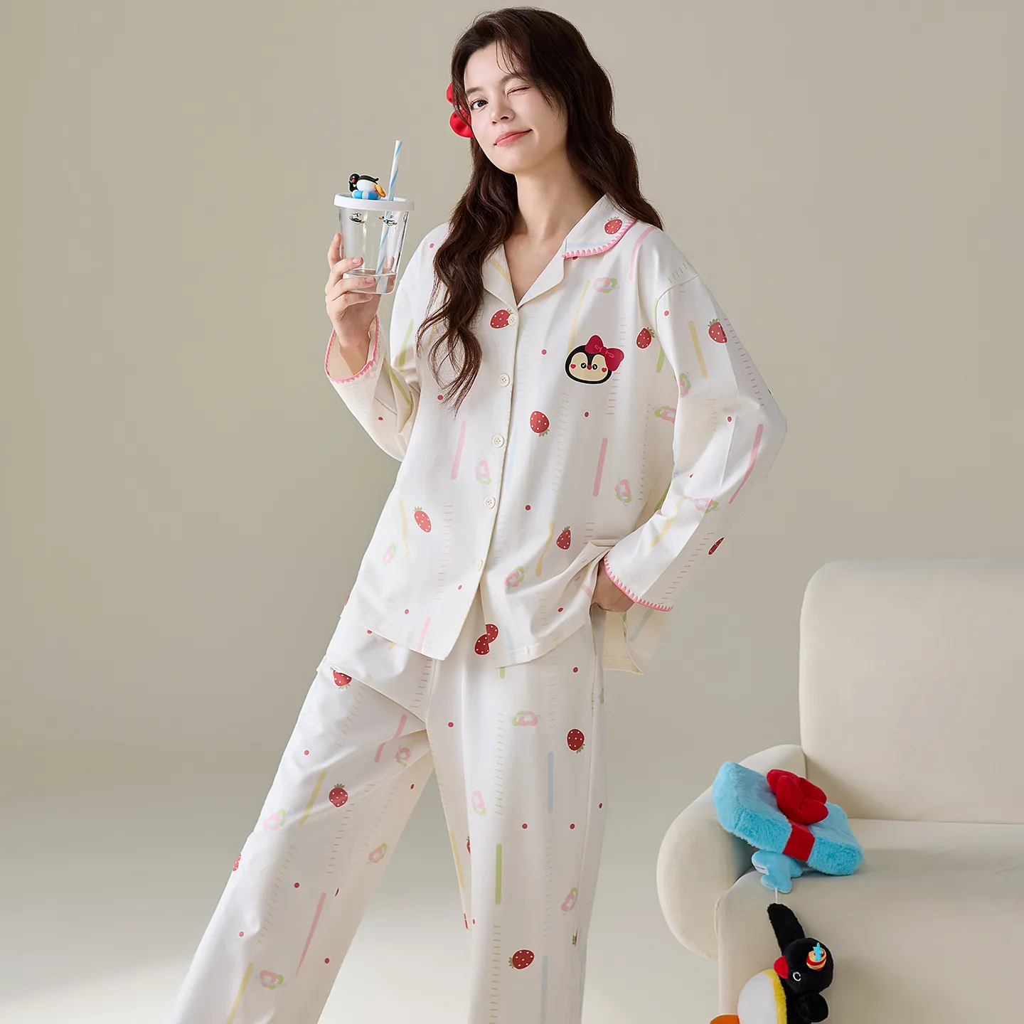 Autumn New Pure Cotton Small Lapel Women's Straight-Leg Wide-Leg Pants Set · Wholesale · OEM · Worldwide Shipping - View 3
